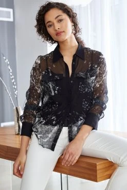 Elie Tahari Crinkle Galaxy Shirt Tops