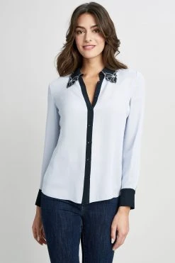 Elie Tahari Embroidered Collar Shirt Tops