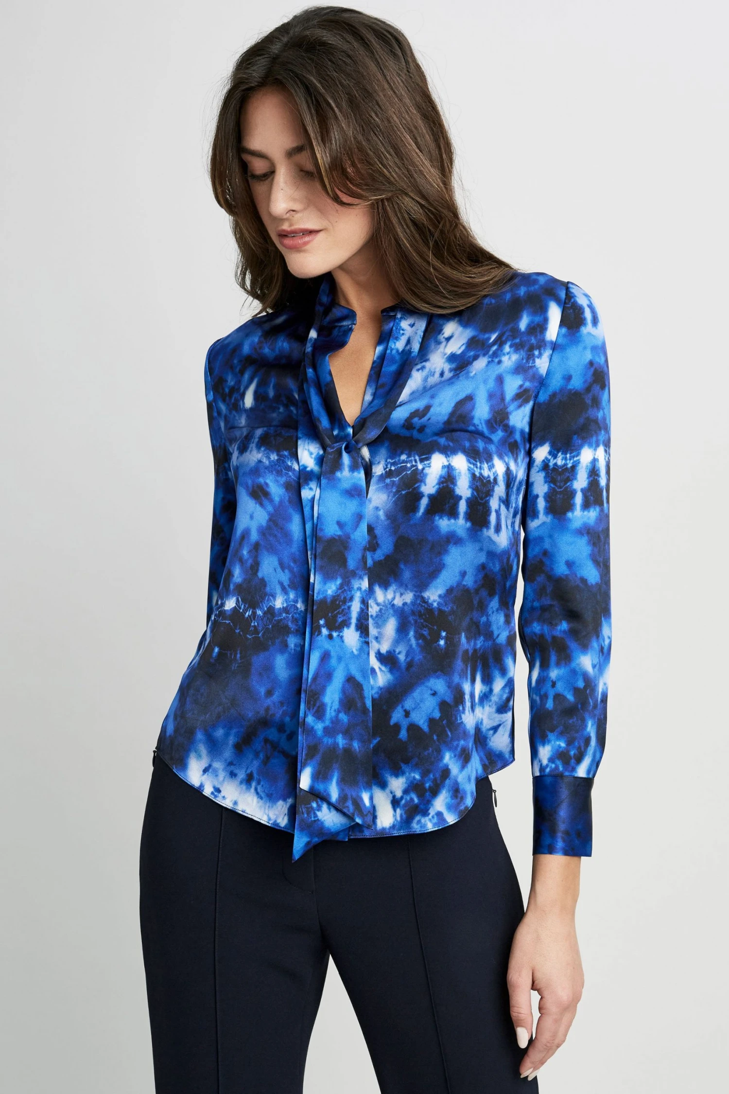 Elie Tahari Shibori Silk Satin Shirt Tops 3 Elie Tahari Shibori Silk Satin Shirt Tops