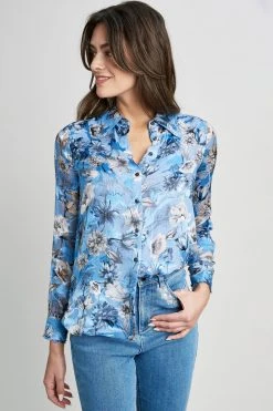 Elie Tahari Floral Satin Burnout Shirt Tops 11 Elie Tahari Floral Satin Burnout Shirt Tops