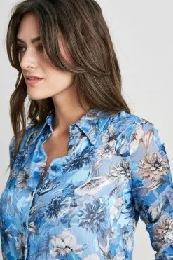 Elie Tahari Floral Satin Burnout Shirt Tops 10 Elie Tahari Floral Satin Burnout Shirt Tops