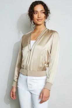 Elie Tahari Silk Satin Bomber Jacket Jackets & Blazers