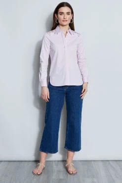 Elie Tahari Tops Embroidered Shoulder Shirt