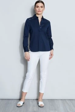 Elie Tahari Embroidered Shoulder Shirt