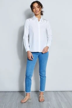Elie Tahari Tops Embroidered Shoulder Shirt