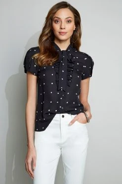Elie Tahari Tops Dot Ruffle Shirt