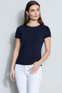 Elie Tahari Ruched Sleeve Knit