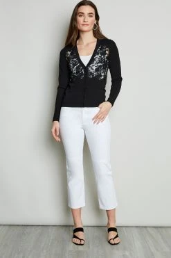 Elie Tahari Lace Insert Cardigan