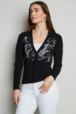 Elie Tahari Lace Insert Cardigan
