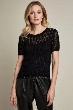 Elie Tahari Sweaters Crochet Short Sleeve Sweater
