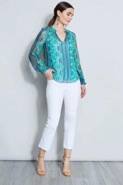 Elie Tahari Silk Crinkle Chiffon Bali Shirt Tops