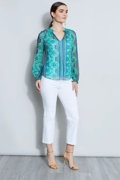 Elie Tahari Silk Crinkle Chiffon Bali Shirt Tops
