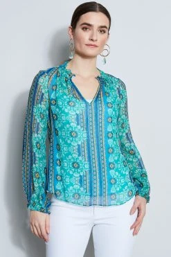 Elie Tahari Silk Crinkle Chiffon Bali Shirt Tops
