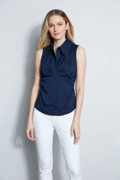Elie Tahari Embroidered Ruched Shirt Tops