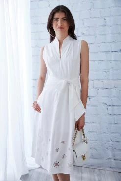 Elie Tahari Dress Musings Embroidered Hem Cotton Midi Dress