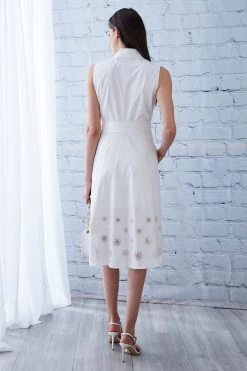 Elie Tahari Dress Musings Embroidered Hem Cotton Midi Dress