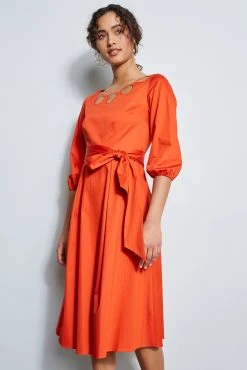 Elie Tahari Dress Musings Keyhole Cotton Midi Dress