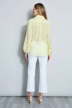 Elie Tahari Crinkle Cotton Embroidered Shirt