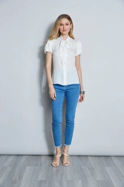 Elie Tahari Silk Tie Neck Ruffle Shirt