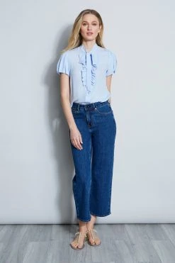 Elie Tahari Summer Delicious Pastels Silk Tie Neck Ruffle Shirt