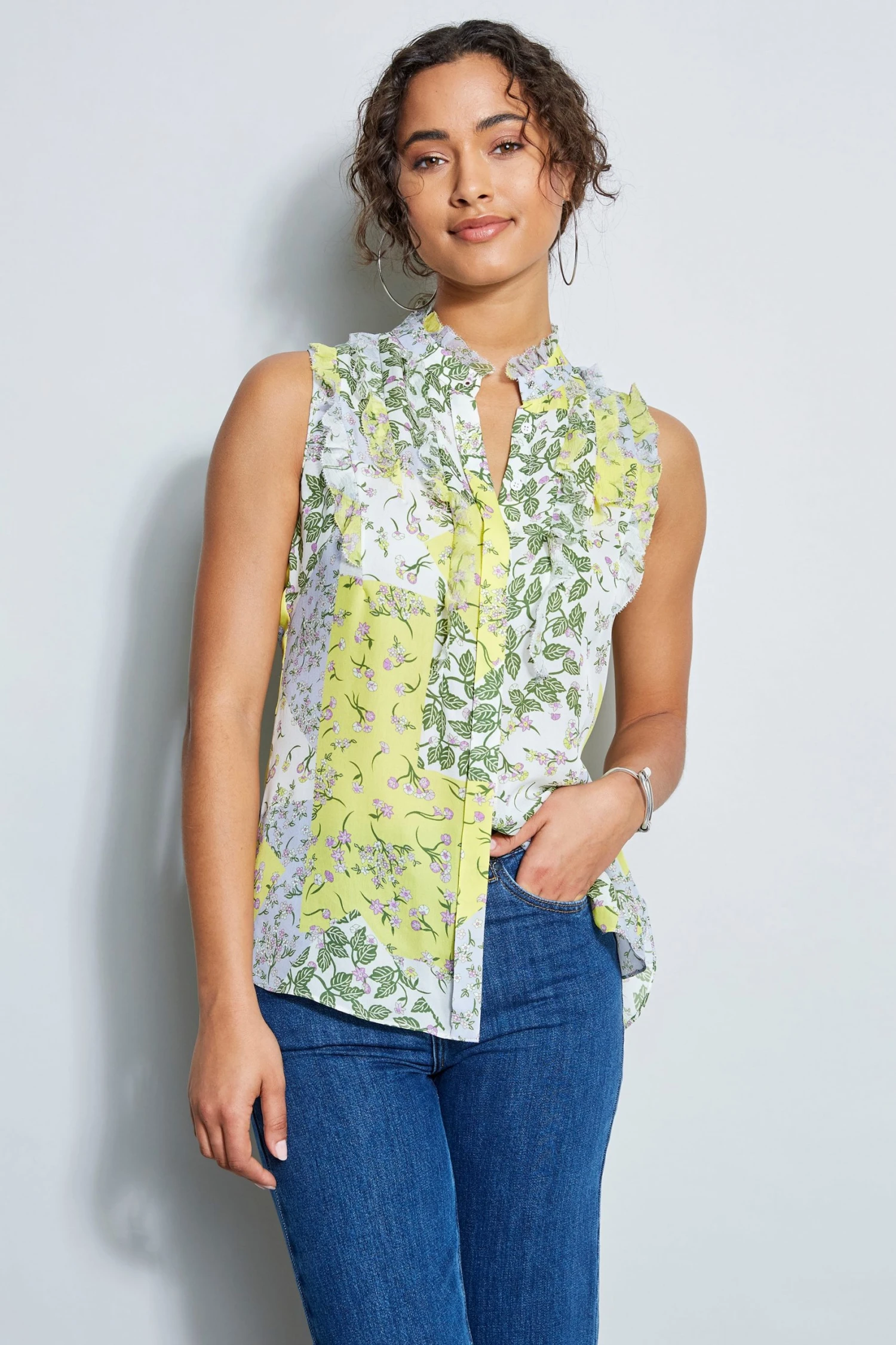 Elie Tahari Summer Delicious Pastels Silk Sleeveless Patchwork Shirt 3 Elie Tahari Summer Delicious Pastels Silk Sleeveless Patchwork Shirt