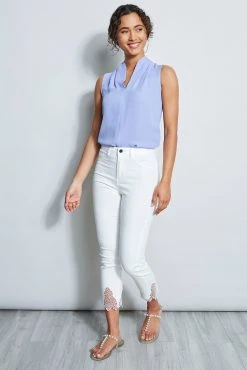 Elie Tahari Summer Delicious Pastels Embroidered Hem Pant