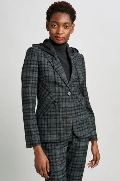 Elie Tahari Hooded Plaid Blazer Jackets & Blazers