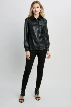 Elie Tahari Vegan Leather Shacket Tops