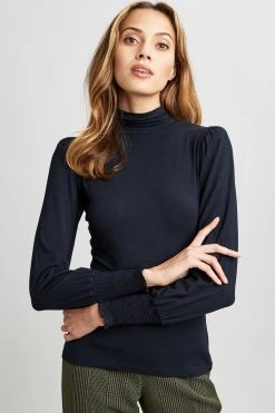 Elie Tahari Smocked Turtleneck Knit