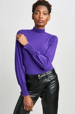 Elie Tahari Smocked Turtleneck Knit