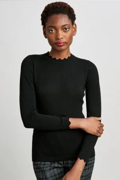 Elie Tahari Scallop Long Sleeve Sweater Sweaters