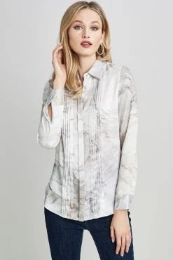 Elie Tahari Marble Pintuck Shirt Tops