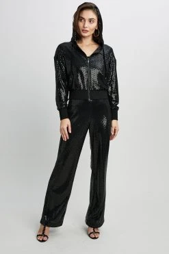 Elie Tahari Sequin Zip Hoodie Knits