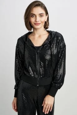 Elie Tahari Sequin Zip Hoodie Knits