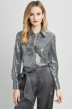 Elie Tahari Sequin Button Down Tops