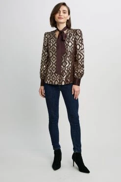 Elie Tahari Metallic Tie Shirt