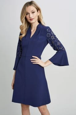 Elie Tahari Embroidered Sleeve Dress