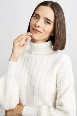 Republic Cashmere Cable Turtle Neck Long Blouson Sleeve Sweater