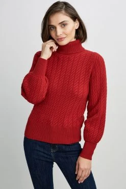 Republic Cashmere Cable Turtle Neck Long Blouson Sleeve Sweater