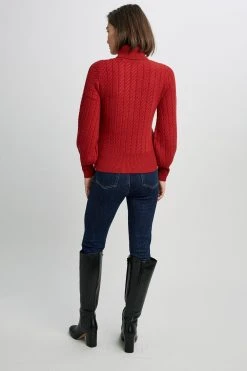 Republic Cashmere Cable Turtle Neck Long Blouson Sleeve Sweater
