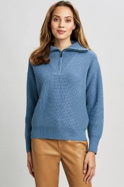 Republic Cashmere Half Zip Long Sleeve Oversized Collar Sweater Sweaters