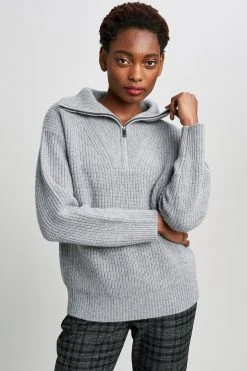 Republic Sweaters Cashmere Half Zip Long Sleeve Oversized Collar Sweater