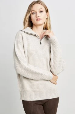 Republic Sweaters Cashmere Half Zip Long Sleeve Oversized Collar Sweater