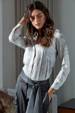 Elie Tahari Marble Pintuck Shirt Tops